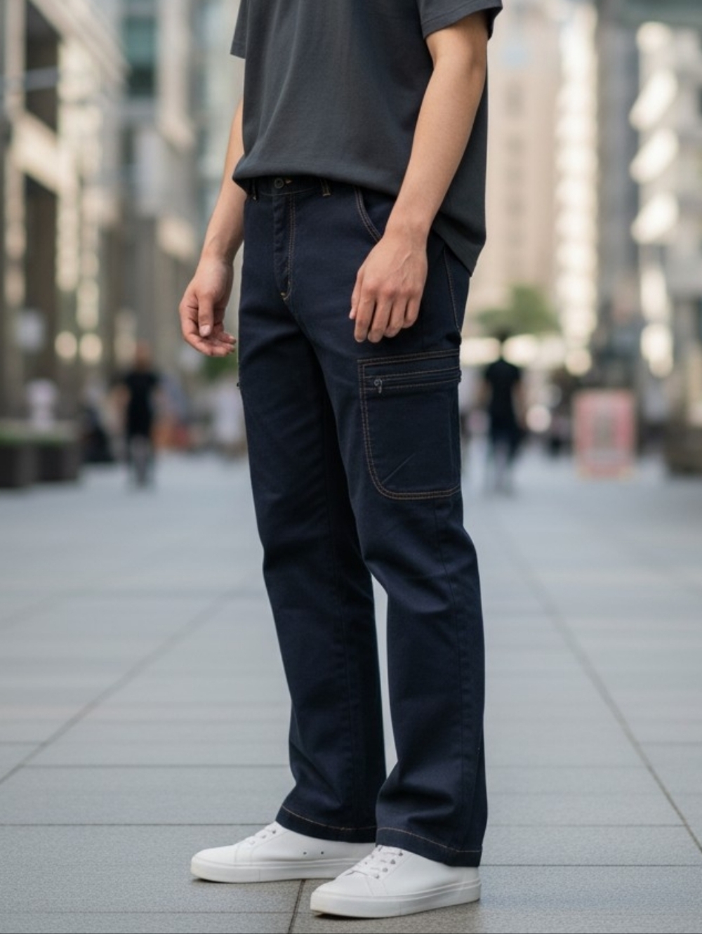 NEW! Men's Dark Navy Cargo Pants with Zip Pockets 4524